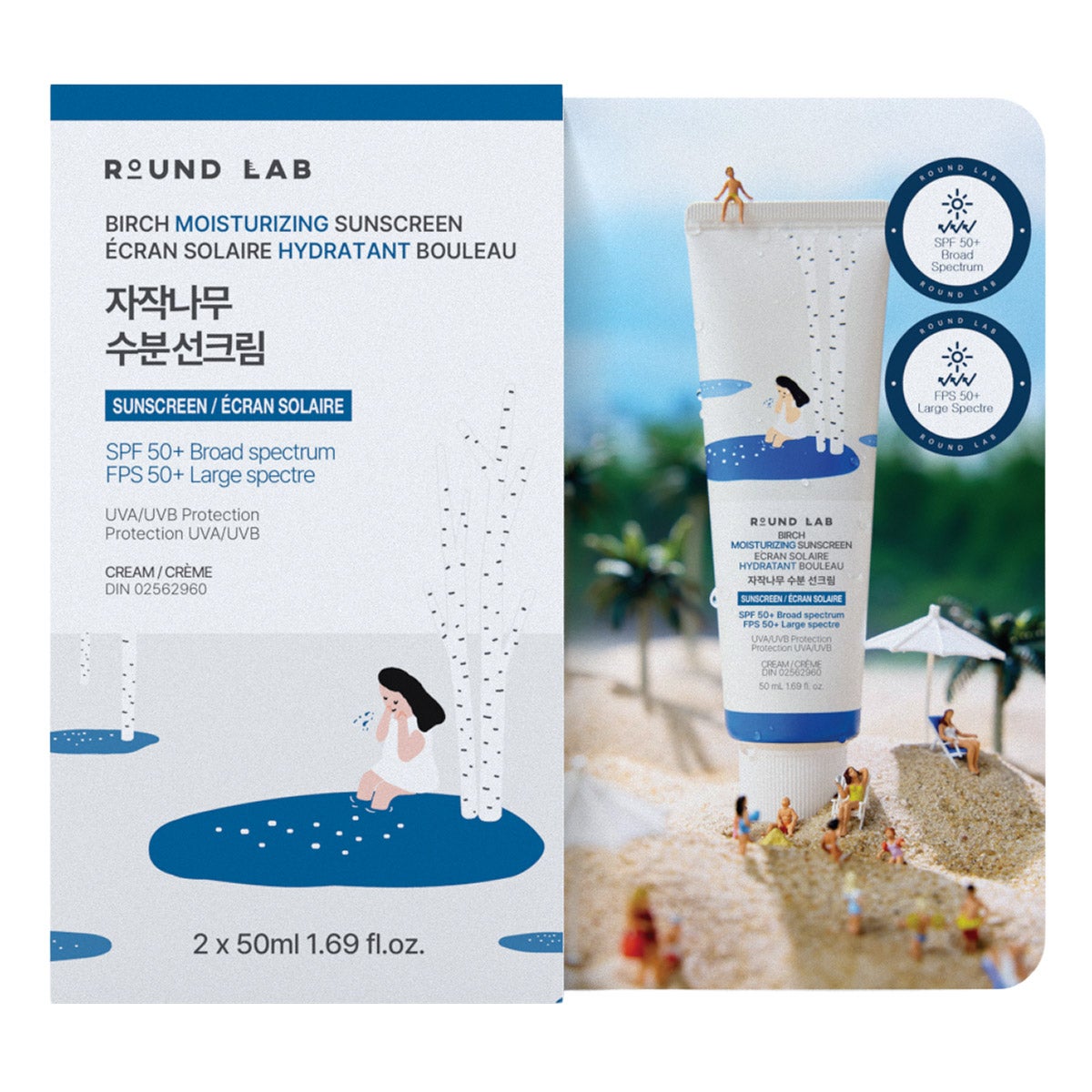Round Lab Birch Moisturizing Sunscreen SPF 50+, 2 x 50 mL