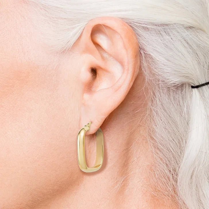 High Polish Square Half Round Hoop Earrings