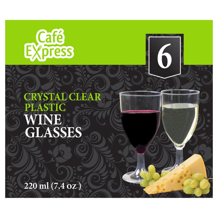 Café Express Crystal Clear Plastic Wine Glasses, 144-count