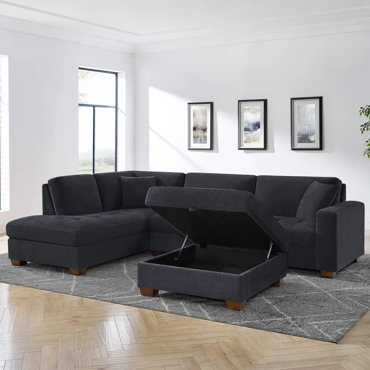 Thomasville Miles 3-piece Left-hand Facing Fabric Sectional with Storage Ottoman