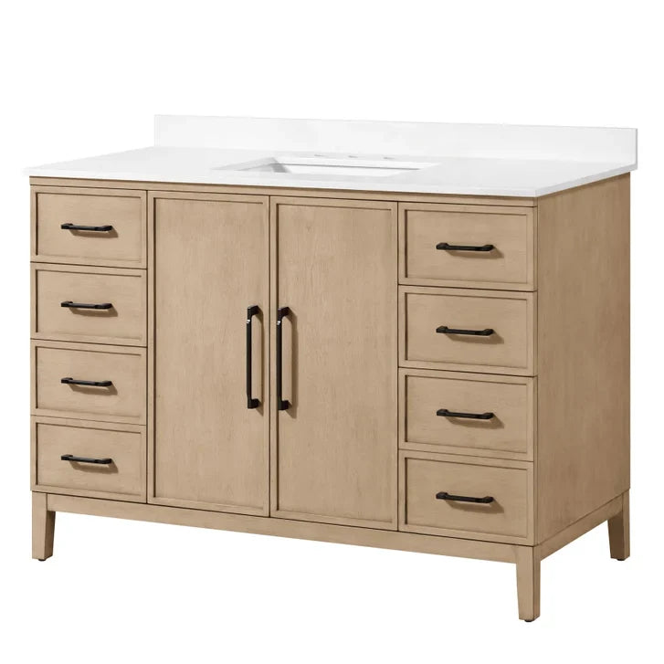 OVE Decors Codey Vanity in Sahara Birch Finish with Calacatta Quartz Countertop