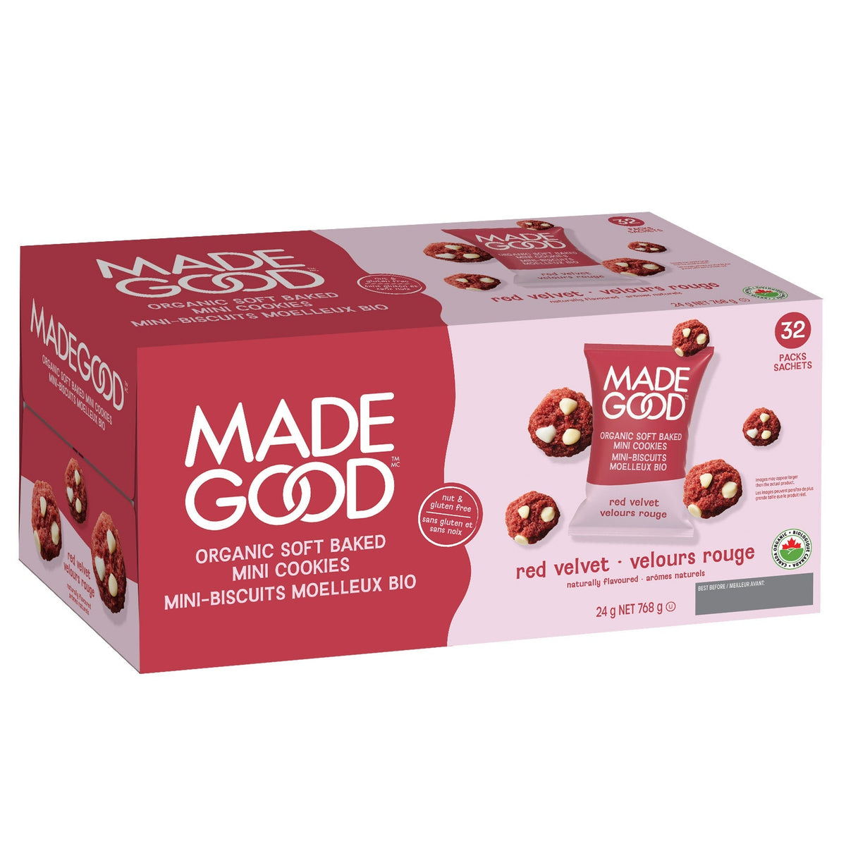 MadeGood Red Velvet Soft Baked Mini Cookies, 32 × 24 g