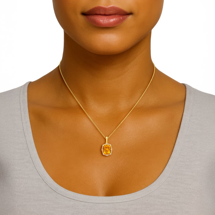 Cushion Cut Citrine and Diamond Pendant (0.13 ctw)