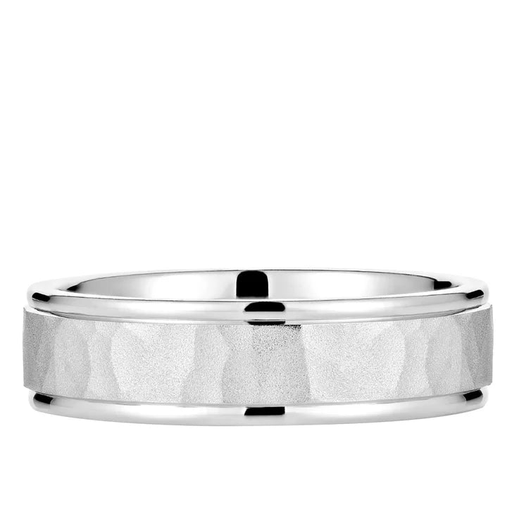 Hammered Look White Gold Men’s Wedding Band