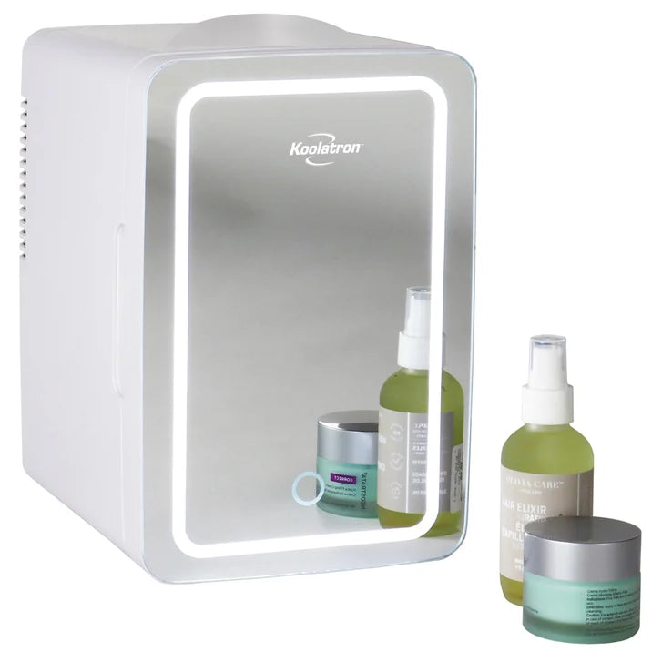 Koolatron 6 Litre Compact Cosmetics Mini Fridge with LED Lighted Dimmable Makeup Mirror