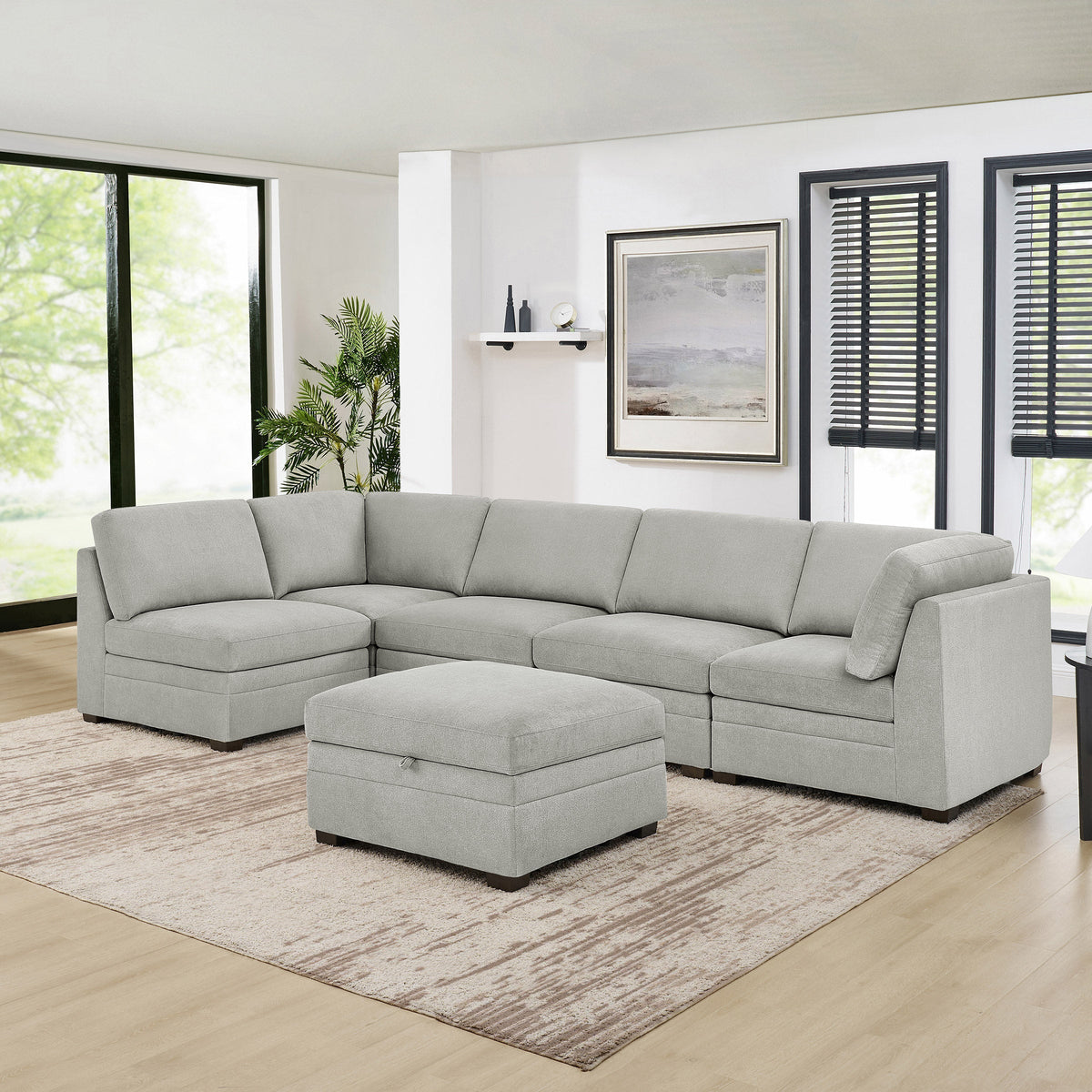 Thomasville Tisdale 6-piece Fabric Sectional with Storage Ottoman
