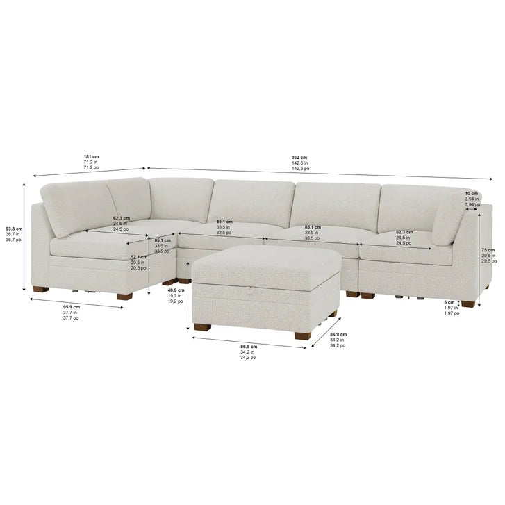 Thomasville Tisdale 6-piece Fabric Sectional with Storage Ottoman