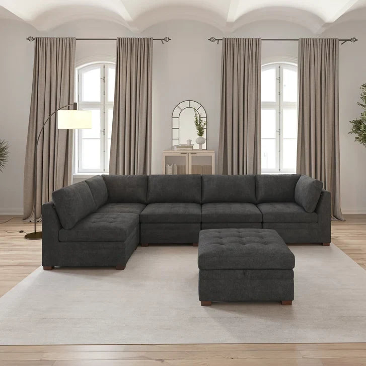 Thomasville Tisdale Tufted 6-piece Fabric Sectional with Storage Ottoman