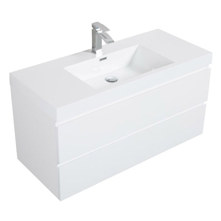 SERA CAPRI Glossy White Wall-Hung Vanity with Glossy White Polymarble Countertop