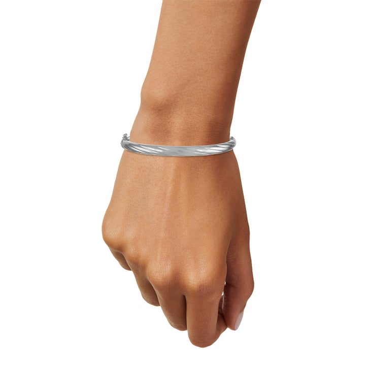 Twisted Hinge Bangle Bracelet in White Gold
