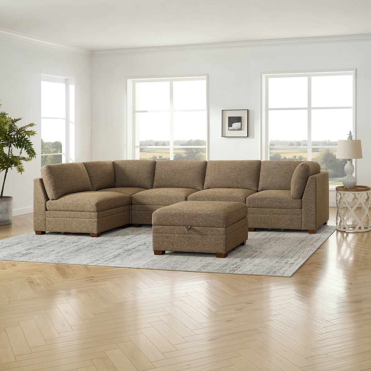 Thomasville Tisdale 6-piece Fabric Sectional with Storage Ottoman