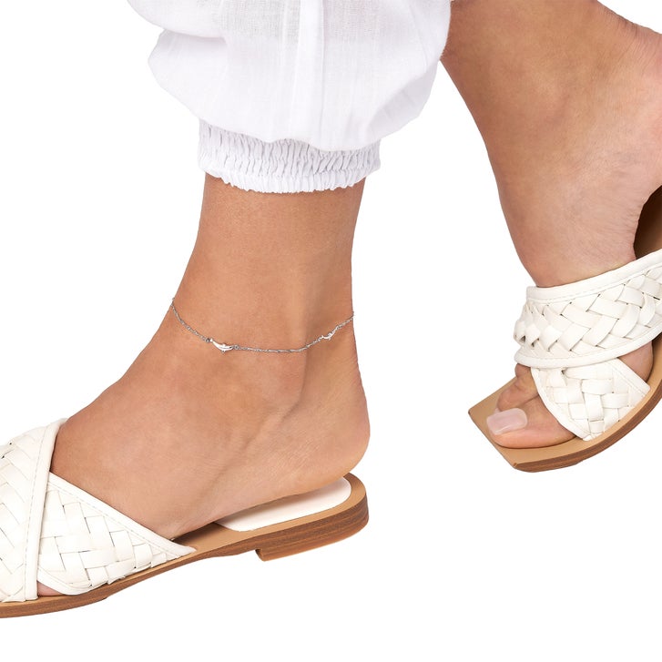 Adjustable Dolphin Anklet in White Gold