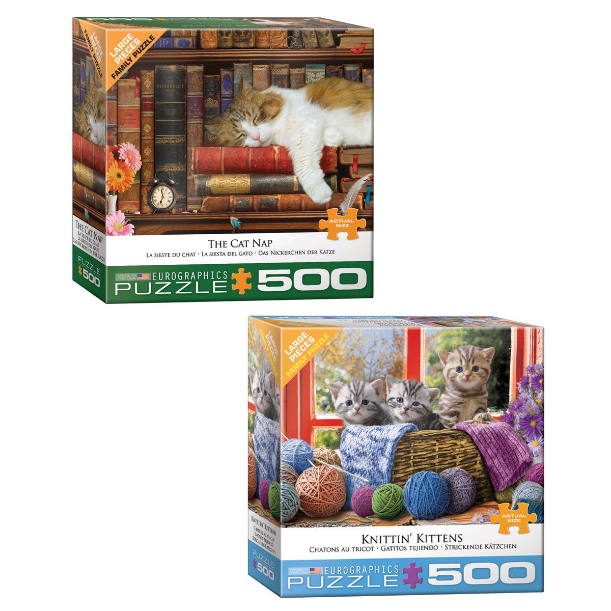 Eurographics 2-pack Puzzle Set- Knittin' Kittens and Cat Nap Oversize 500-pieces