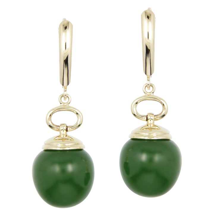 Oval Cut Nephrite Jade Dangle Earrings