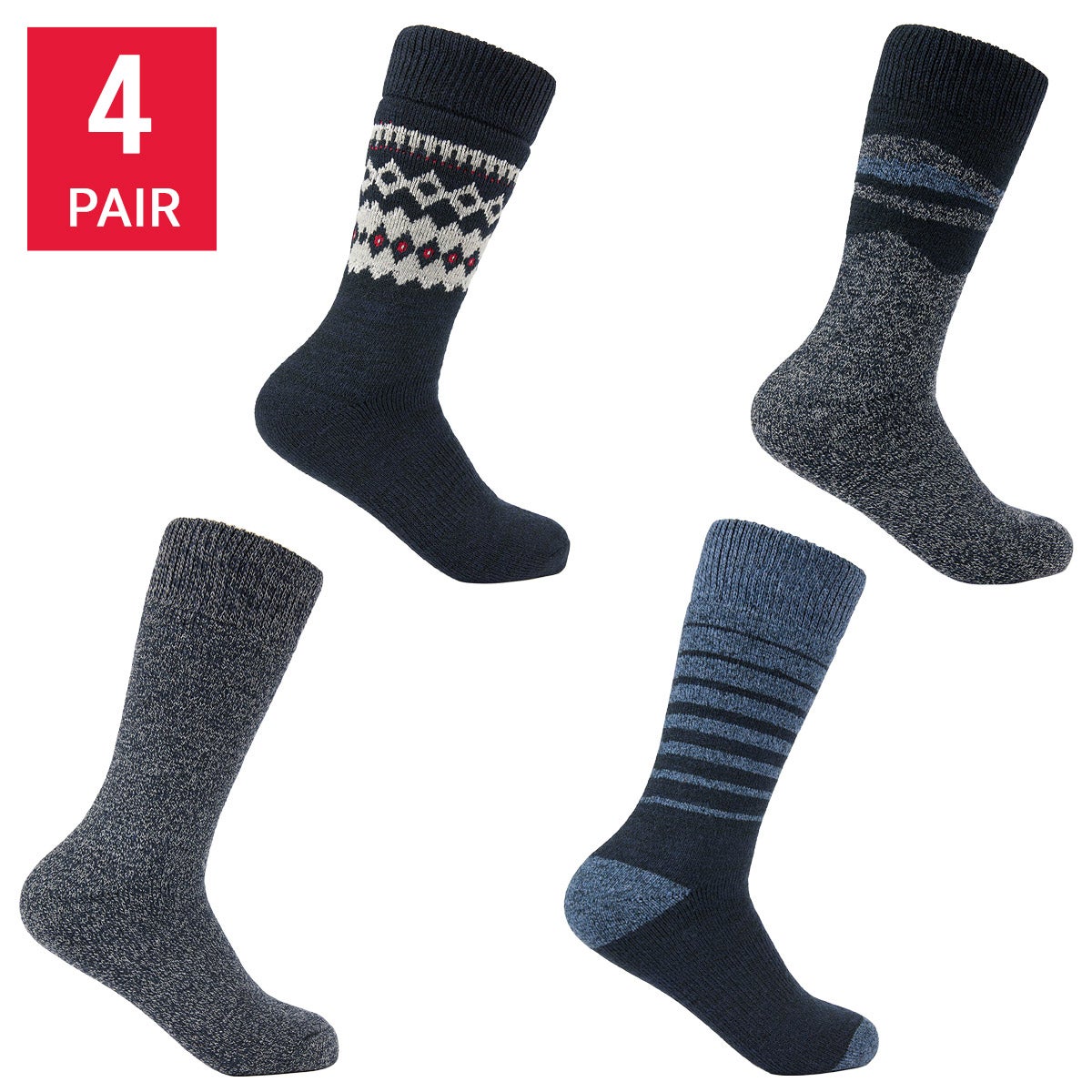 Pajar Wool Blend Thermal Full Cushion Crew Socks, 4-Pack