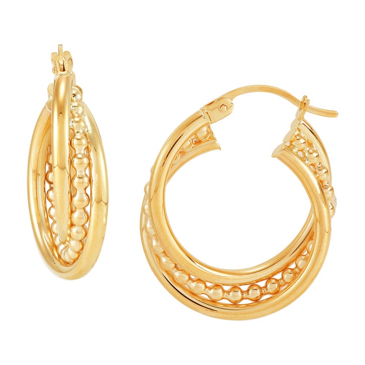 Hoop Earrings with Bead Tubing in Yellow Gold