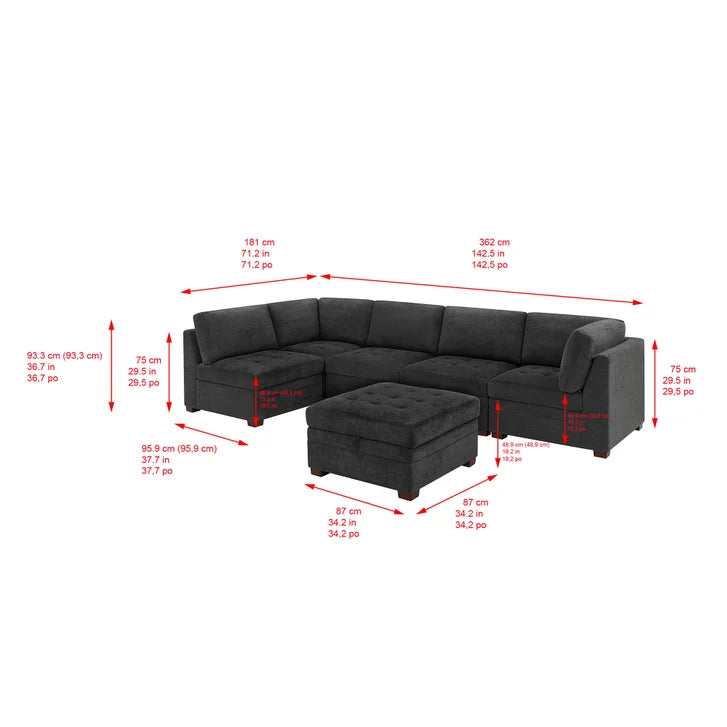 Thomasville Tisdale Tufted 6-piece Fabric Sectional with Storage Ottoman