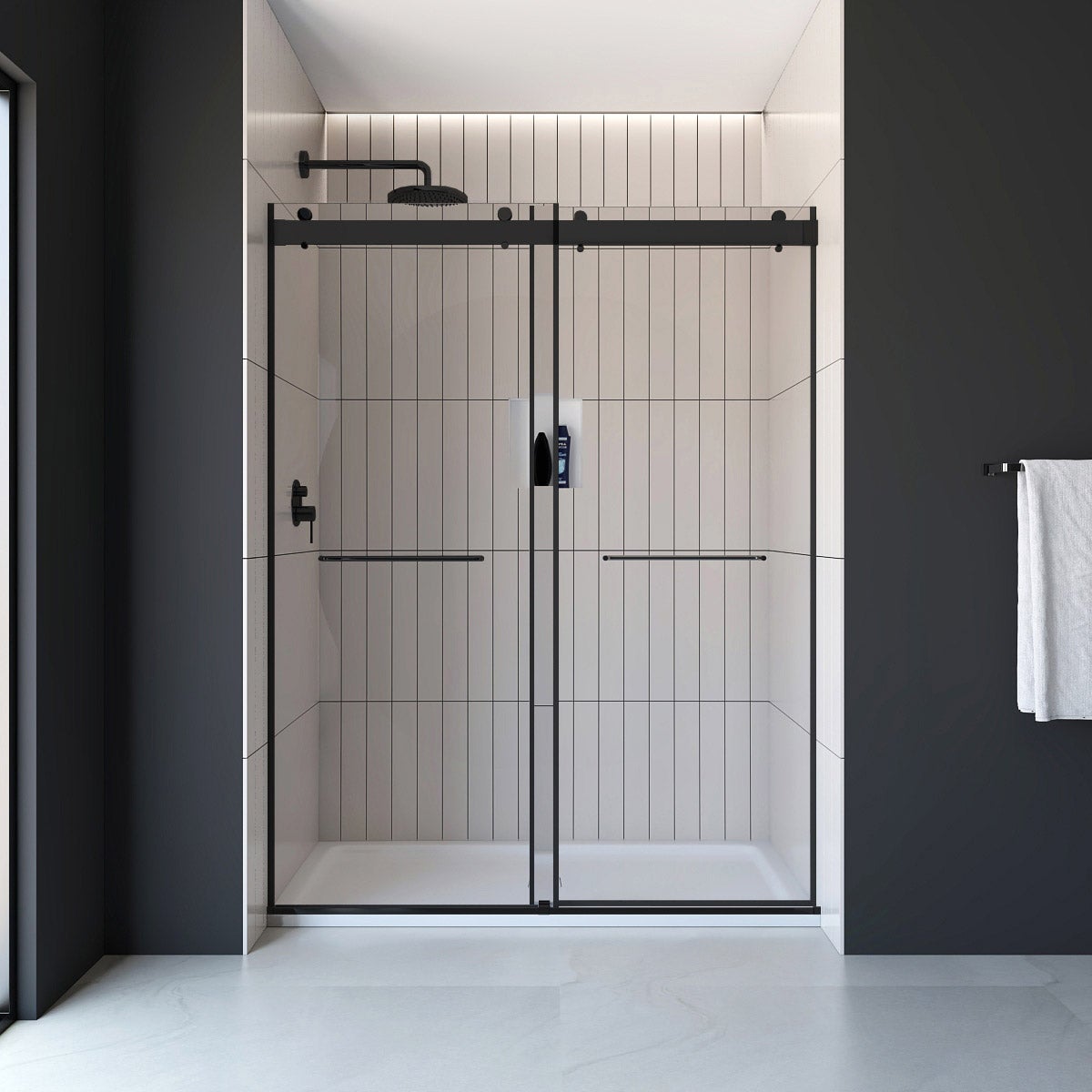 Appollo Geneva 60 in. Alcove Shower Kit in Matte Black