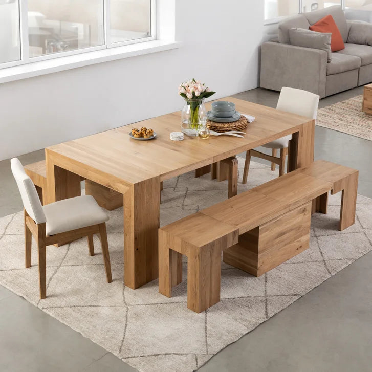Transformer Table 5-piece Dining Table Includes 2 Benches and 2 Chairs
