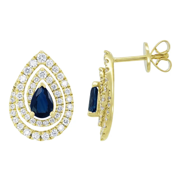 Pear Cut Blue Sapphire and Diamond Earrings (0.70 ctw)