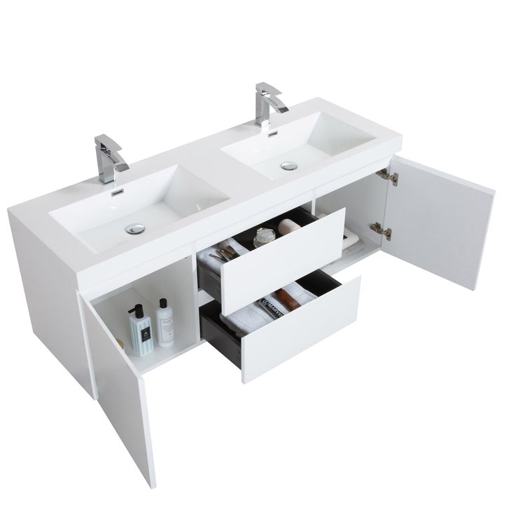 SERA CAPRI Glossy White Wall-Hung Vanity with Glossy White Polymarble Countertop