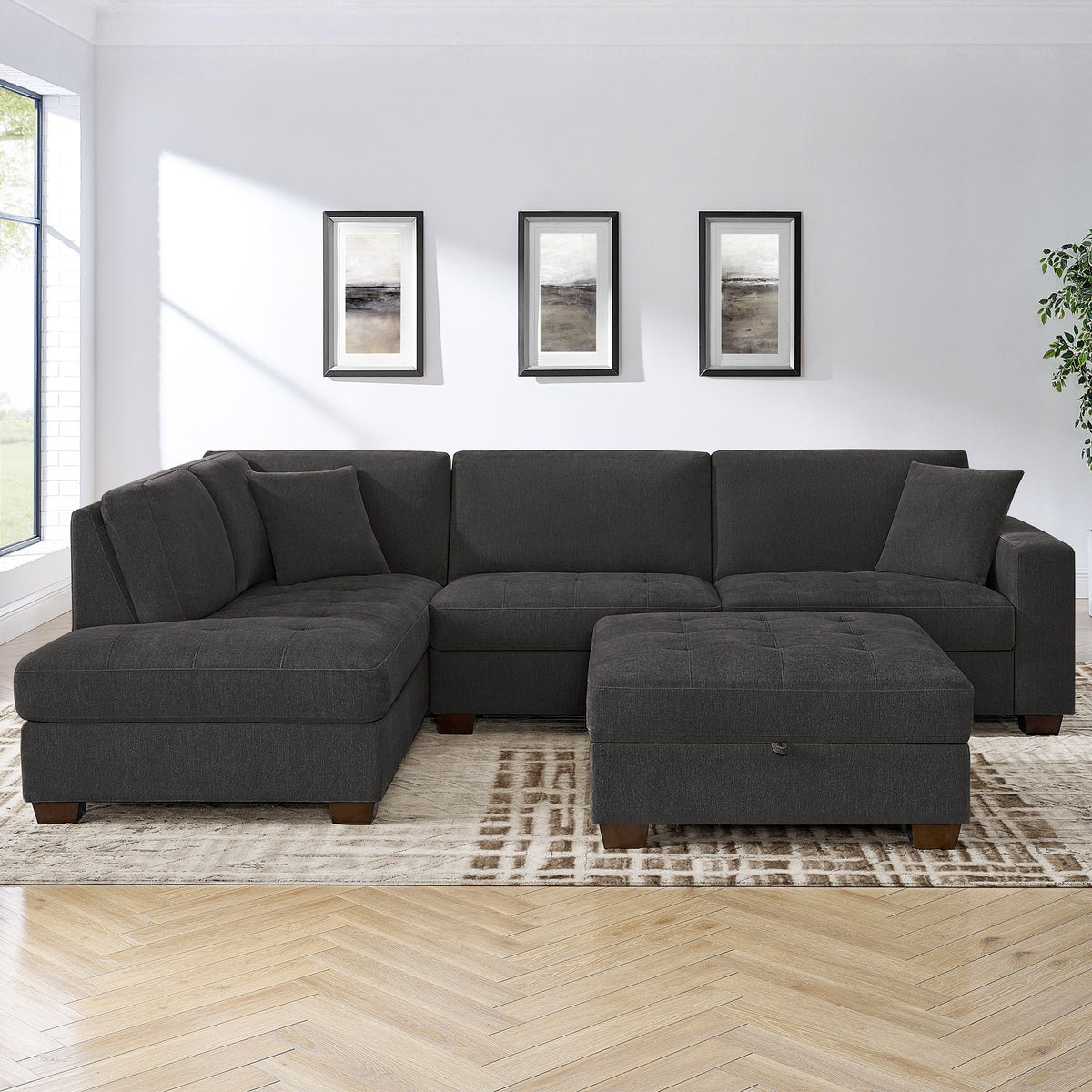 Thomasville Miles 3-piece Left-hand Facing Fabric Sectional with Storage Ottoman