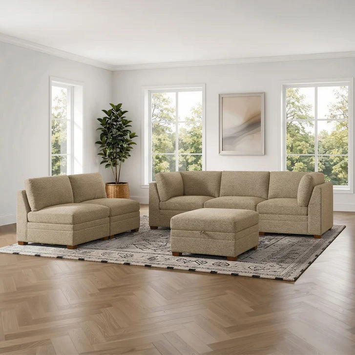 Thomasville Tisdale 6-piece Fabric Sectional with Storage Ottoman