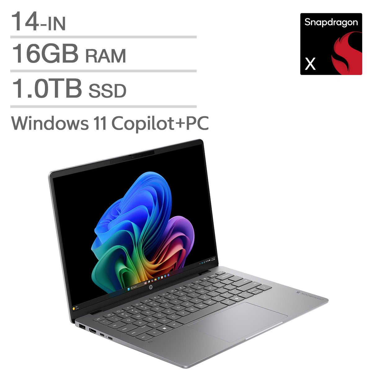 HP OmniBook 3 OLED 14-in Laptop Copilot+ Snapdragon X X1-26-100 - 16GB RAM,1 TB SSD, Qualcomm Adreno Graphics