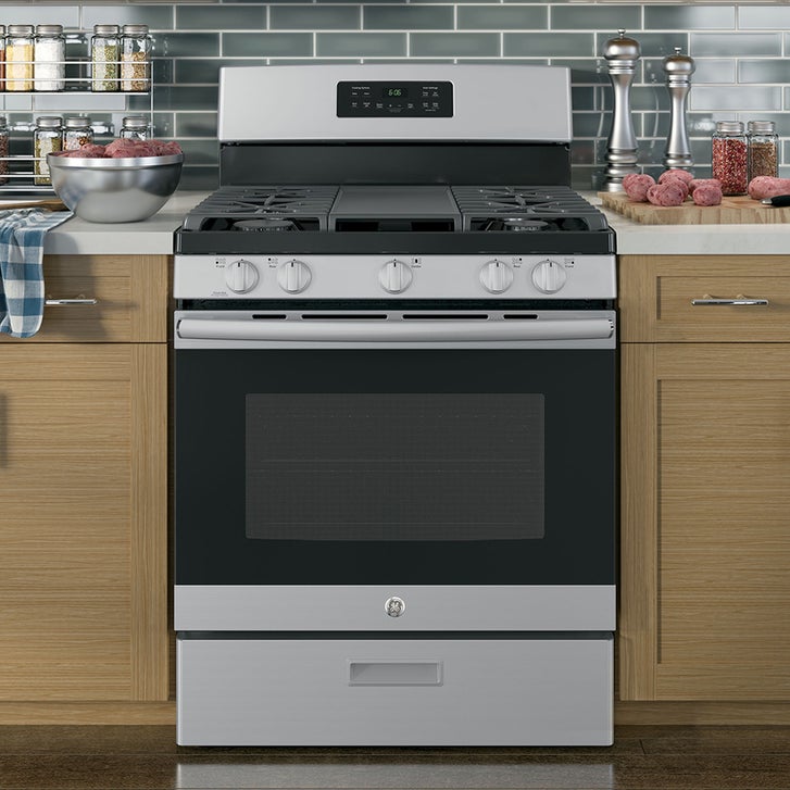 GE Stainless Steel 30 in. Freestanding Steam Clean Natural Gas Range