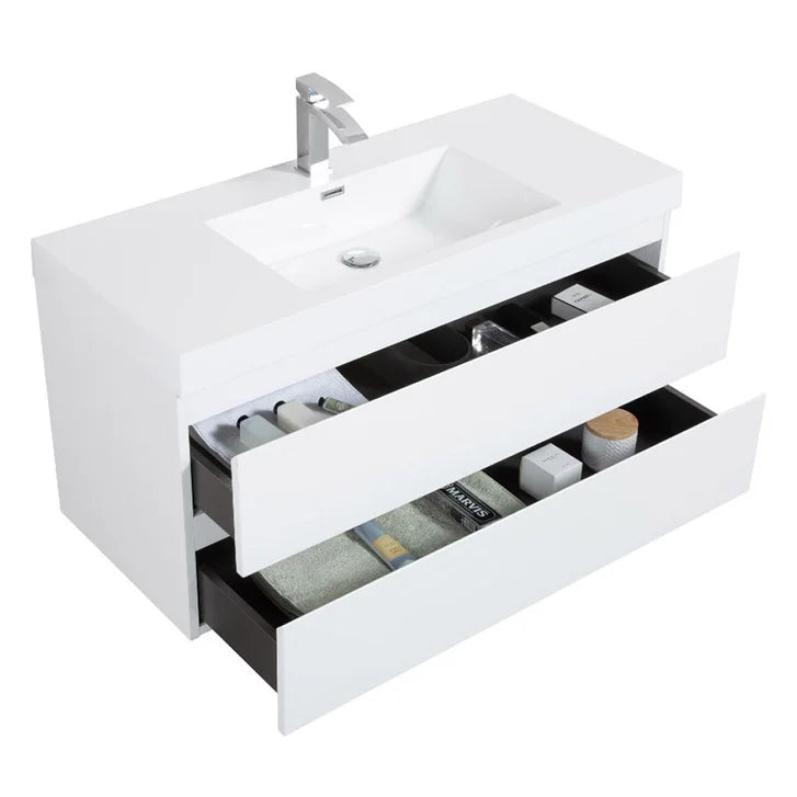 SERA CAPRI Glossy White Wall-Hung Vanity with Glossy White Polymarble Countertop