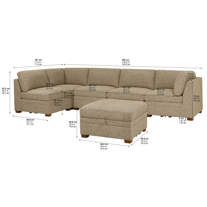 Thomasville Tisdale 6-piece Fabric Sectional with Storage Ottoman