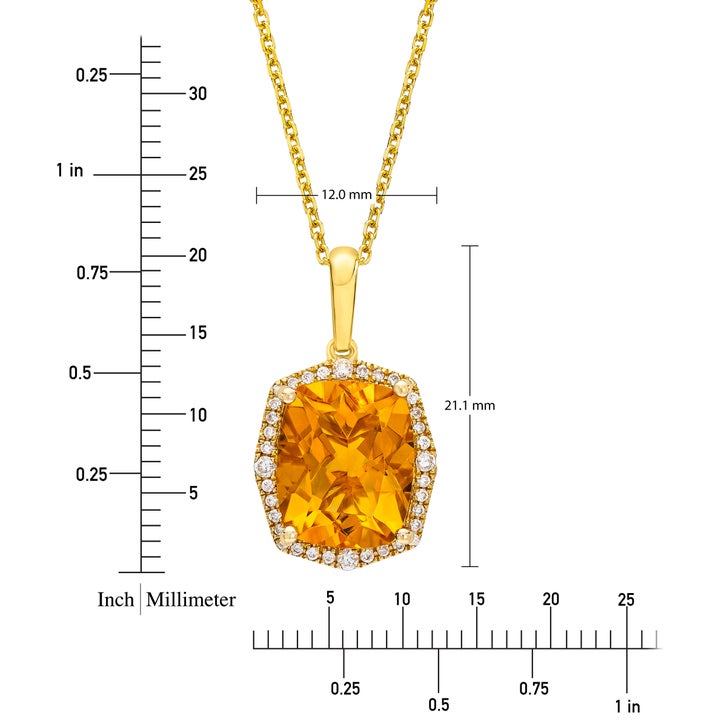 Cushion Cut Citrine and Diamond Pendant (0.13 ctw)