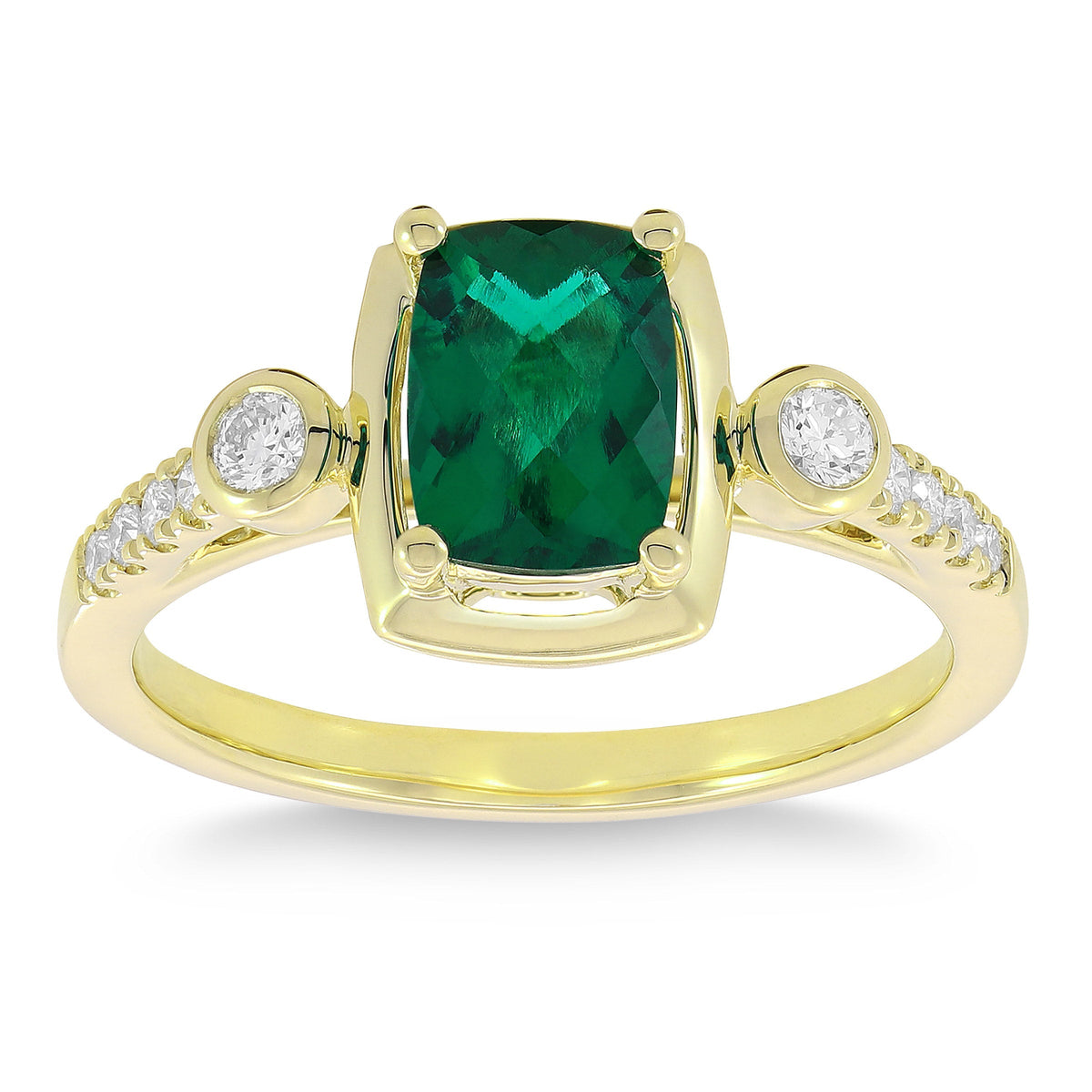 Cushion Cut Lab Created Emerald and Diamond Ring (0.16 ctw)