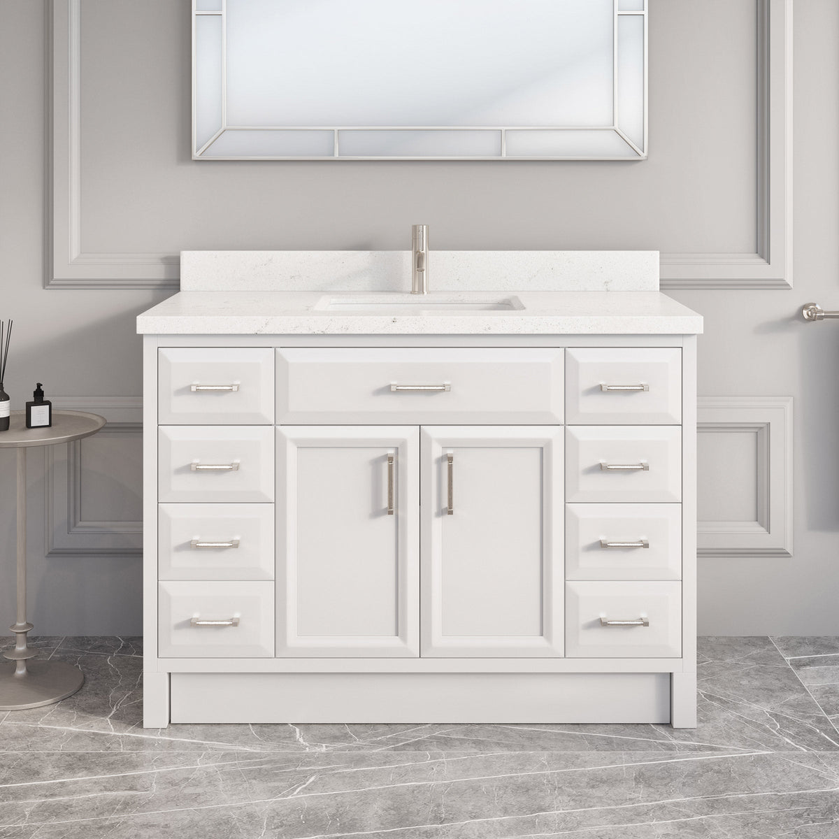 Studio Bathe Calais III Vanity in White Finish with Engineered Stone Countertop