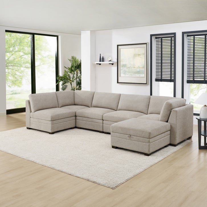 Thomasville Tisdale 6-piece Fabric Sectional with Storage Ottoman