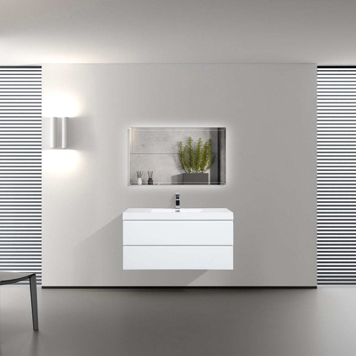 SERA CAPRI Glossy White Wall-Hung Vanity with Glossy White Polymarble Countertop