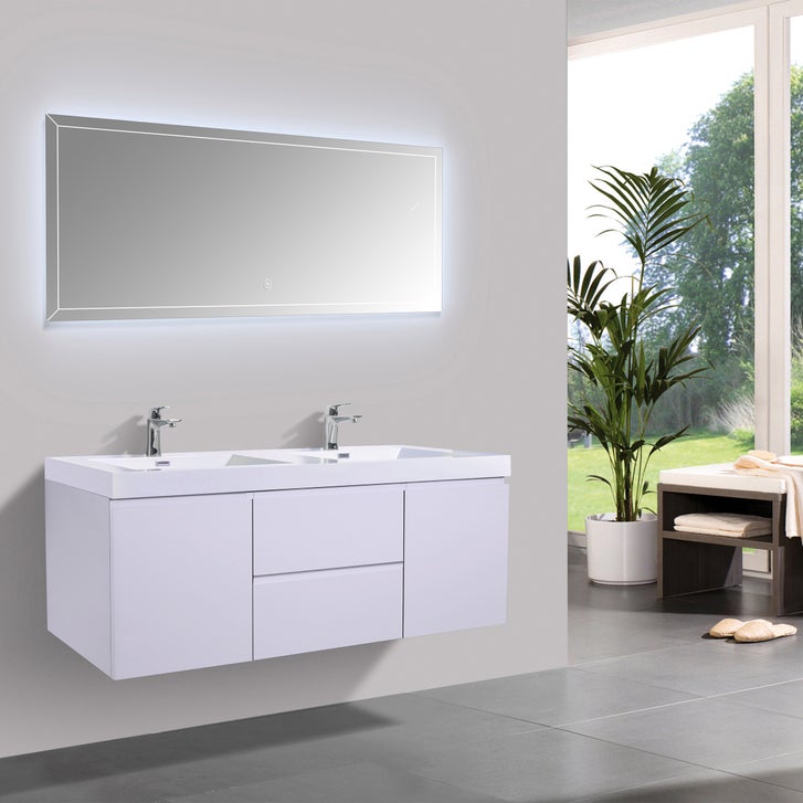 SERA CAPRI Glossy White Wall-Hung Vanity with Glossy White Polymarble Countertop