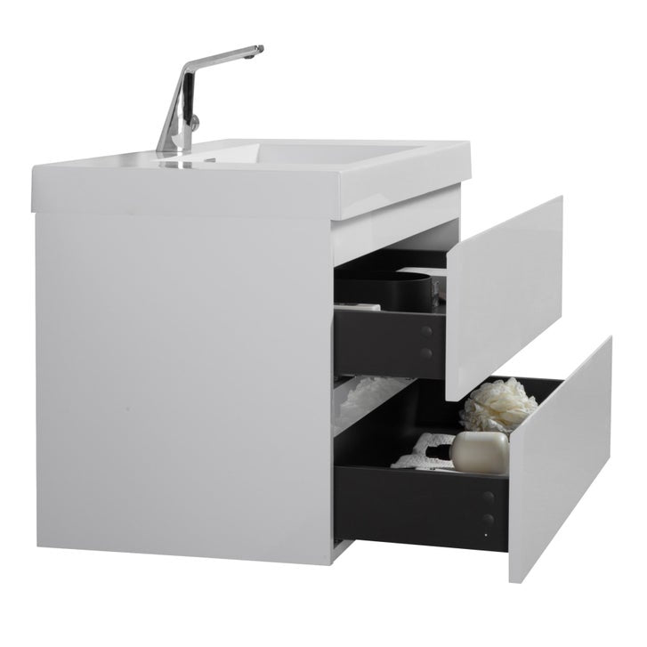 SERA CAPRI Glossy White Wall-Hung Vanity with Glossy White Polymarble Countertop