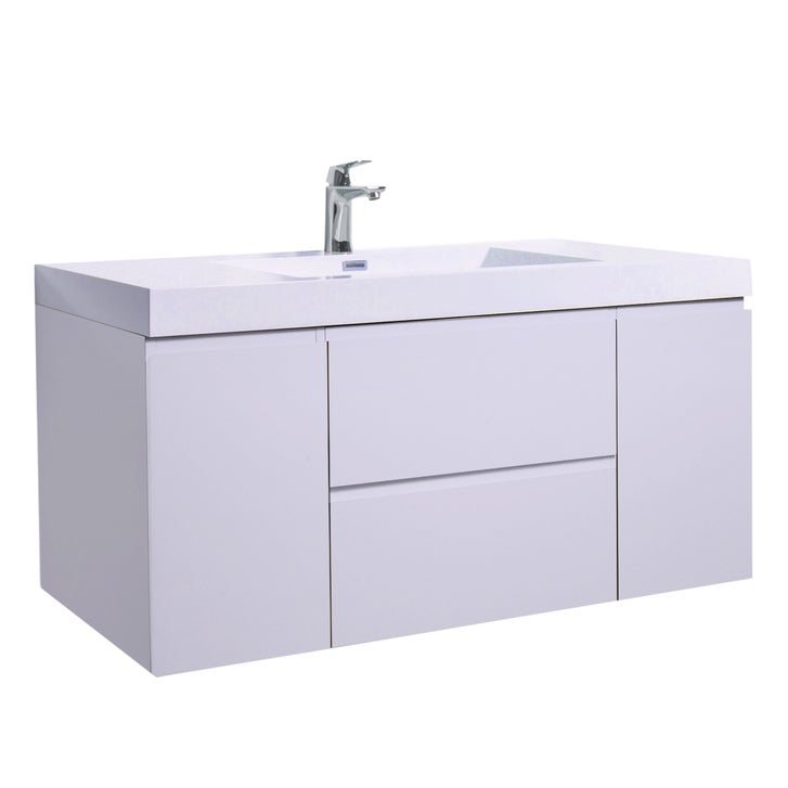 SERA CAPRI Glossy White Wall-Hung Vanity with Glossy White Polymarble Countertop