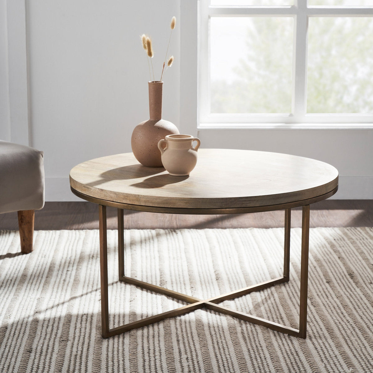 Liana Round Coffee Table with Wood Top