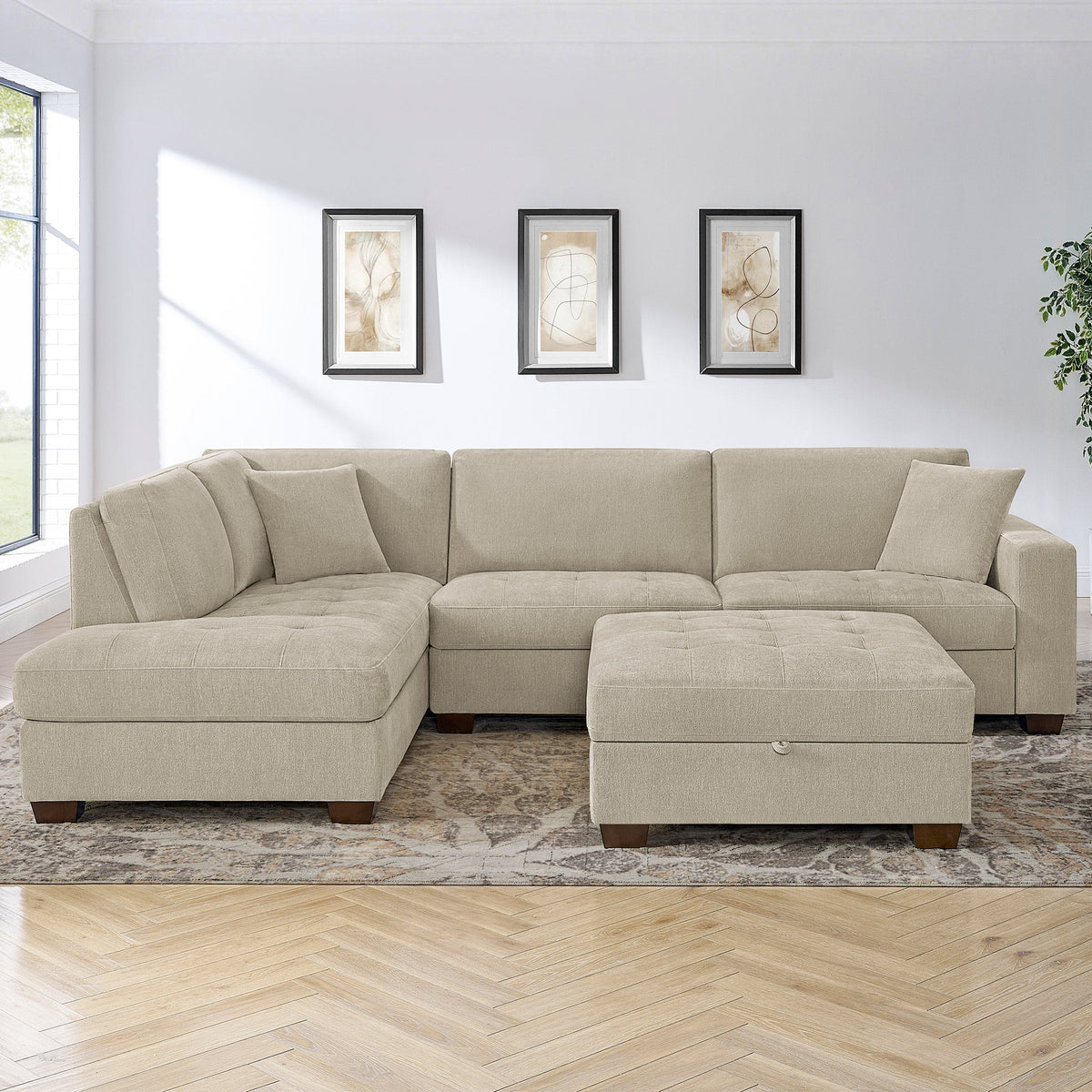 Thomasville Miles 3-piece Left-hand Facing Fabric Sectional with Storage Ottoman