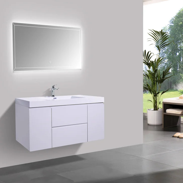 SERA CAPRI Glossy White Wall-Hung Vanity with Glossy White Polymarble Countertop