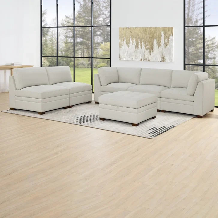 Thomasville Tisdale Tufted 6-piece Fabric Sectional with Storage Ottoman