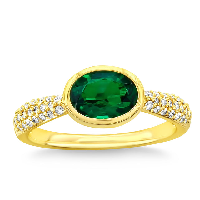 Oval Cut Lab Created Emerald and Diamond Ring (0.20 ctw) E5