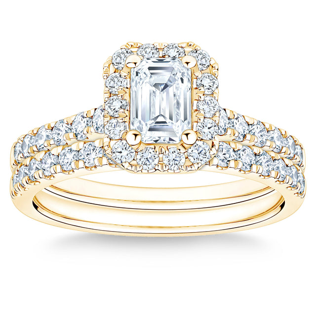 Emerald Cut Diamond Halo Wedding Set (1.50 ctw) O4