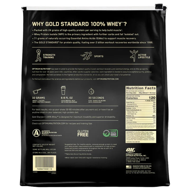 Optimum Nutrition Gold Standard 100% Whey Protein, Extreme Chocolate Shake, 2.56 kg