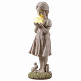 Girl Holding Bubble Lighted Garden Statue Solar Powered LEDs
