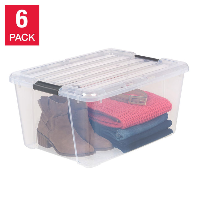 IRIS 45QT Clear Storage Bin with Buckles, 6-pack H3