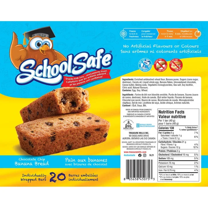 School Safe Banana Chocolate Chip Muffin Bars, 20 × 40 g