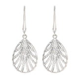 Diamond Cut Leaf Design Dangle Earrings in White Gold